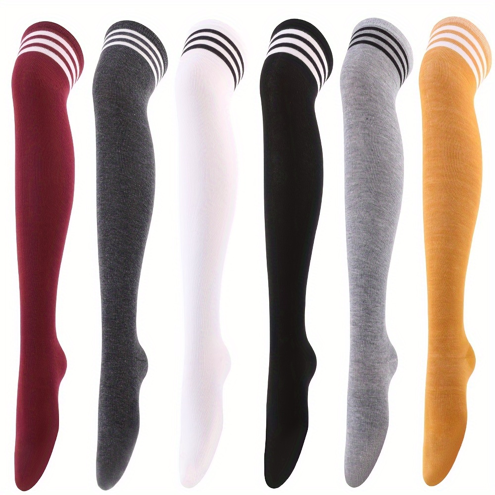 ANECO 6 pares de calcetines por encima de la rodilla hasta la rodilla,  calcetines cálidos para mujer, calcetines altos para uso diario, cosplay,  Color