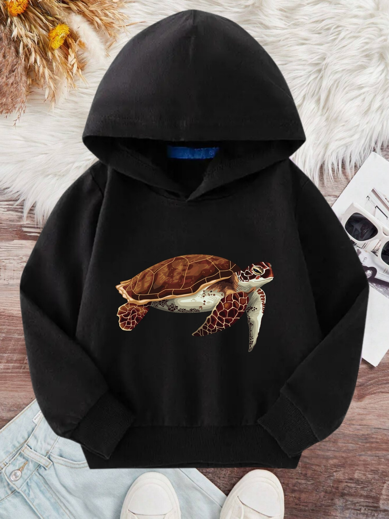 Ocean Turtle Print Boys Casual Pullover Long Sleeve Hoodies Temu