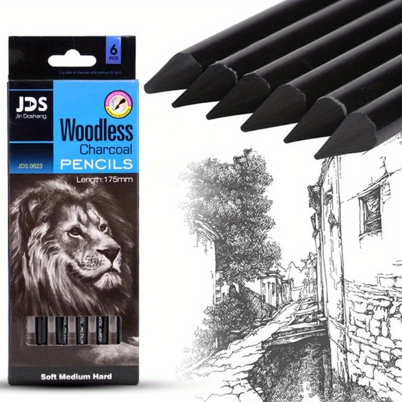 6pcs Soft Medium Hard Charcoal Sticks For Drawing, Sketching And Artwork  Sketch Charcoal Pencils