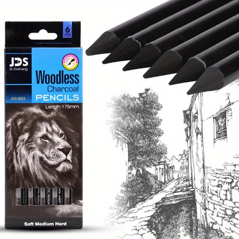 woodless charcoal pencil 6pcs set soft/