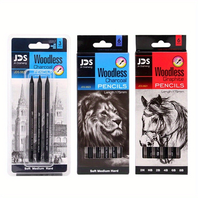 6Pcs/Set Professional Woodless Graphite Charcoal Pencils HB / 2H