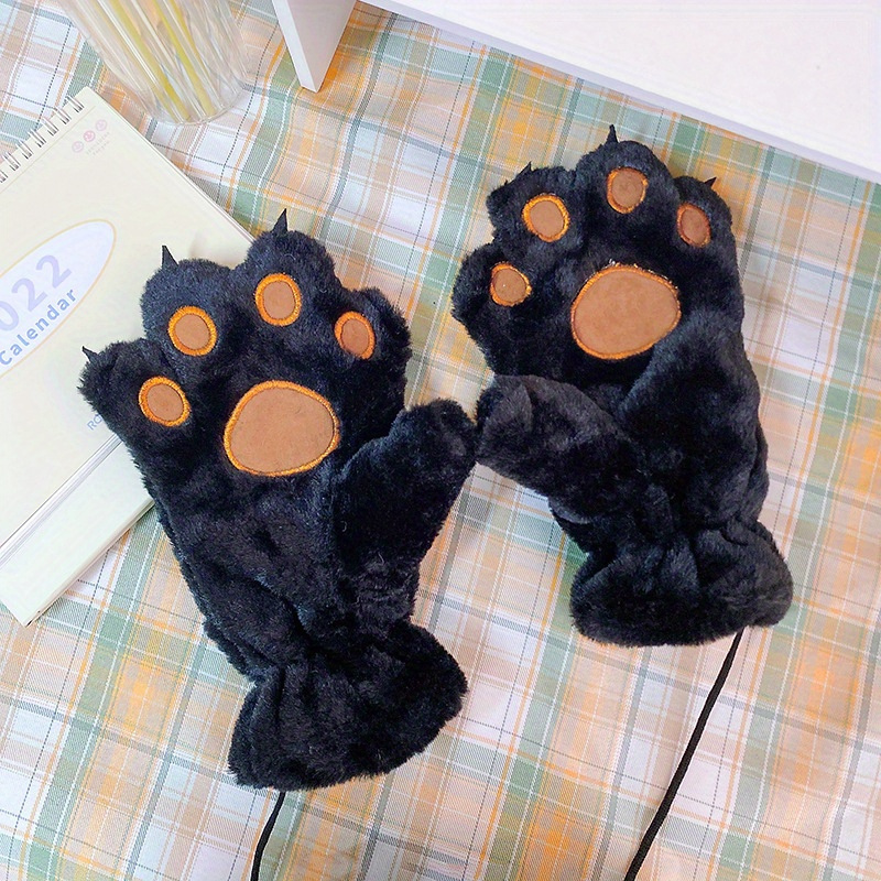 Gants mignons en peluche à griffes d'ours, en peluche épaissie