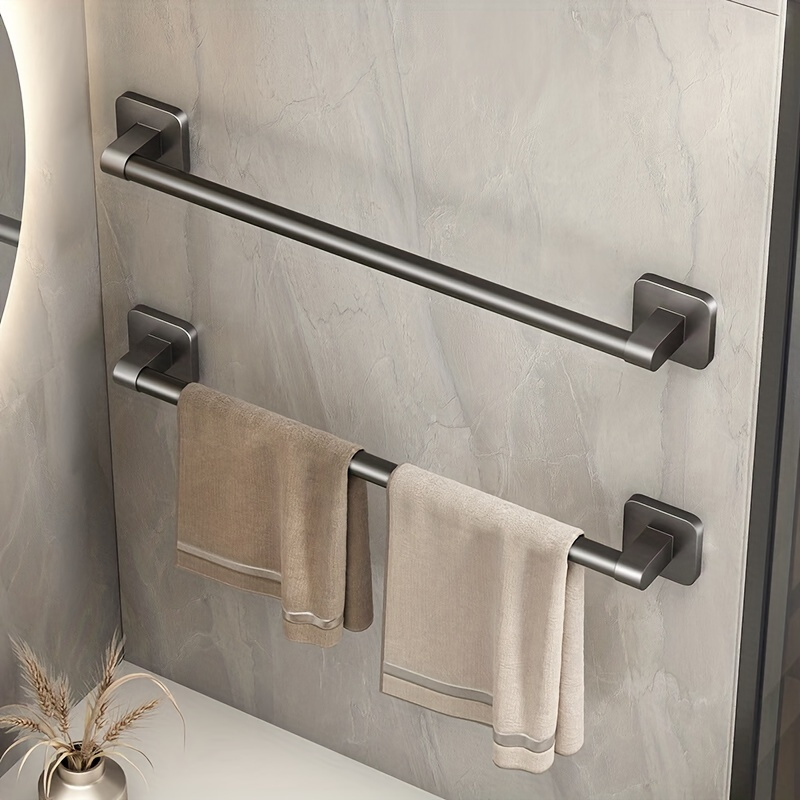  Toallero adhesivo sin taladro, toallero montado en la pared con  gancho de aluminio para baño y cocina, gris, 2 capas de 11.8 in : Hogar y  Cocina
