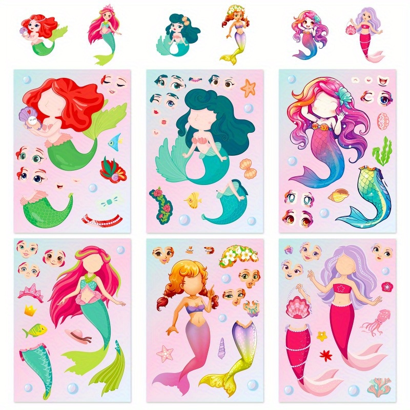 24 Sheets Make Your Own Mermaid Princess Stickers Make A Face Stickers for  Kids Toddlers with Mermaid DIY Craft Stickers Kids Party Favor Supplies