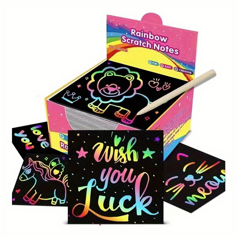 100/10pcs Rainbow Scratch Mini Notes Paper Pad Cards With 2 Stylus