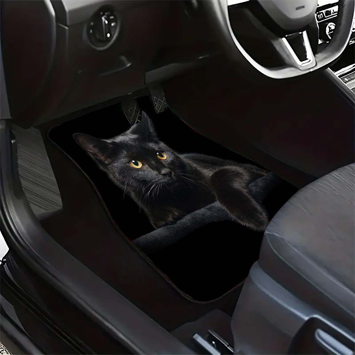 

Car Floor Mats With A Black Cat And Rose Pattern, Anti-slip And Anti-dirt Front & Rear Full Set Universal Fit Car Interior Protection Decoration