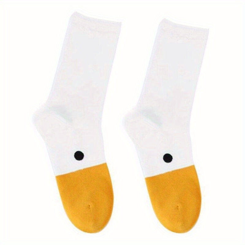 1 Pair Game Socks - Funny Animal Print Cotton Socks With Cartoon Goose Design, Elastic Ribbed Cuffs For & Durability, Casual Sportswear & Casual Attire, Cartoon Socks, Humorous Gift Item