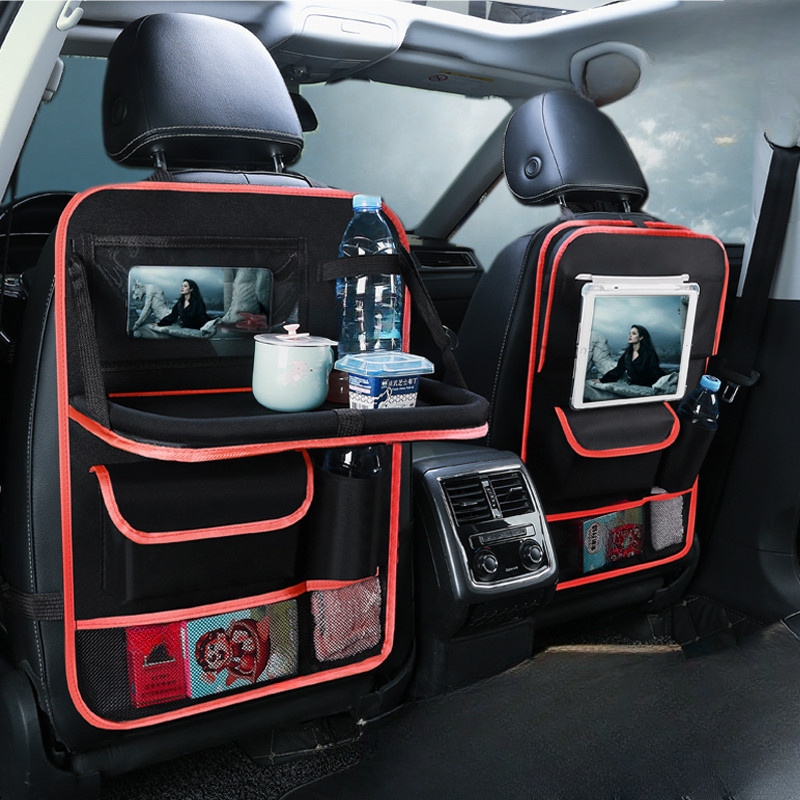 Organisateur de siège arrière de voiture avec 2 porte-gobelets à boisson,  boîte de rangement multifonctionnelle de véhicule, boîte de mouchoirs et  crochet de boîte de rangement