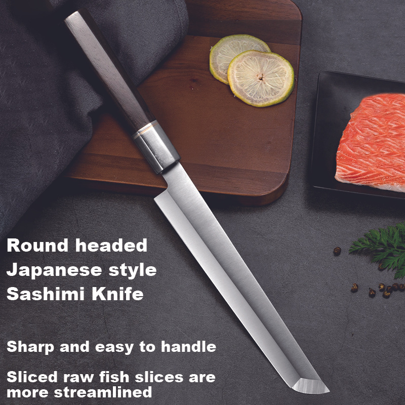 A portable outdoor barbecue knife suitable for cutting small pieces of  meat. It is very practical when grilling meat. The material is 3cr13  stainless steel with a mahogany handle, which is convenient