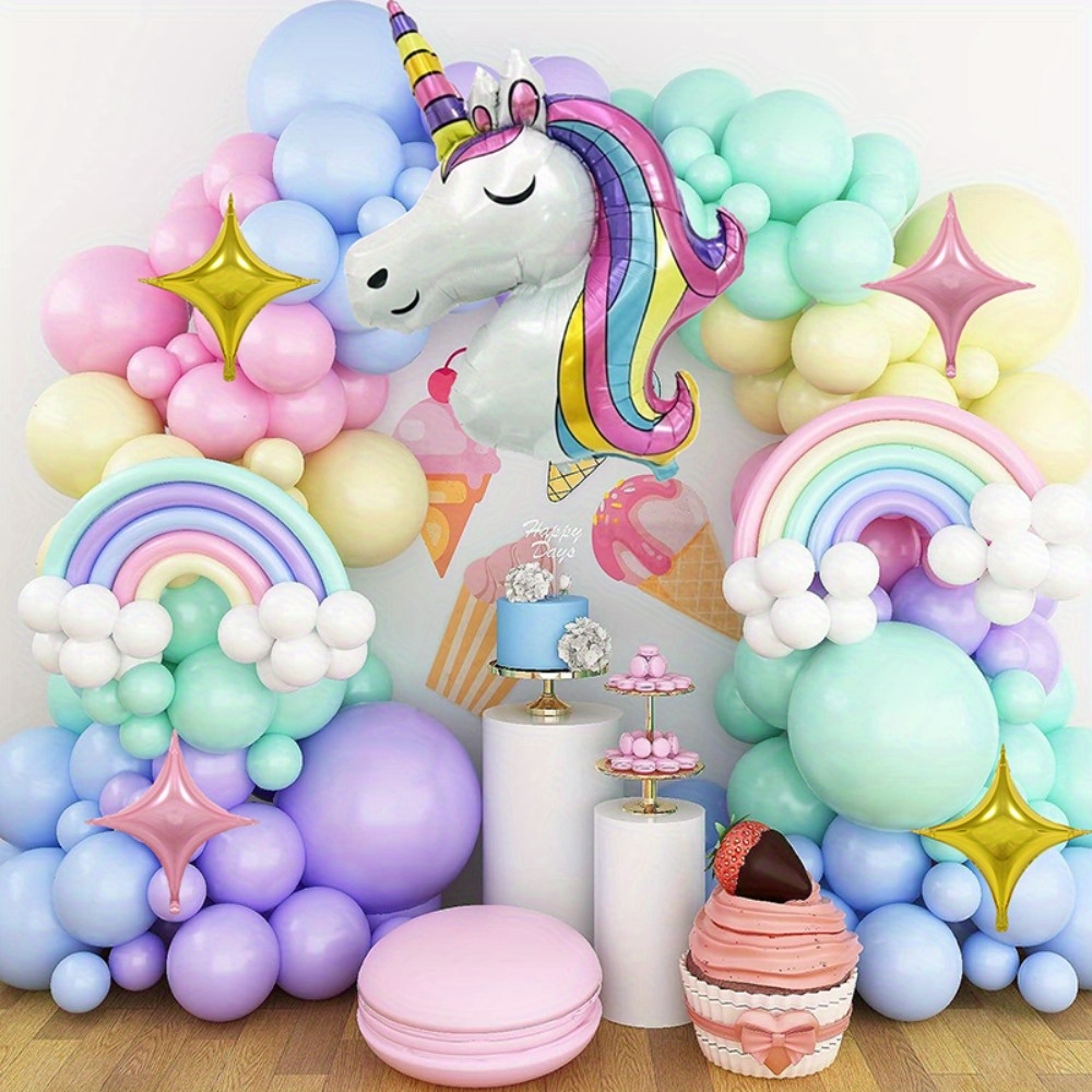 decoration anniversaire licorne ballons arche de ballons arc en ciel  Decoration  anniversaire licorne, Anniversaire thème licorne, Décoration anniversaire