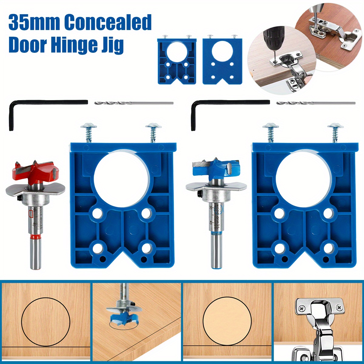 Fori Cerniere 35mm,Set di Guide per Cerniera Trapano Nascosta a Tazza Serie  Fori Strumenti di Lavorazione del Legno Fai da Te con  Localizzatore,Cerniera Apriporta, Localizzatore Blu. : : Fai da te