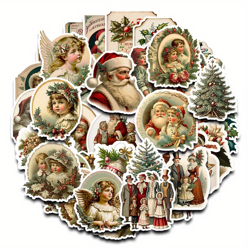 36pcs Vintage Christmas Sticker, Vinyl Sticker, For Water Bottle Laptops Computers Phone, For Women Students Teachers Employee Arts Crafts
