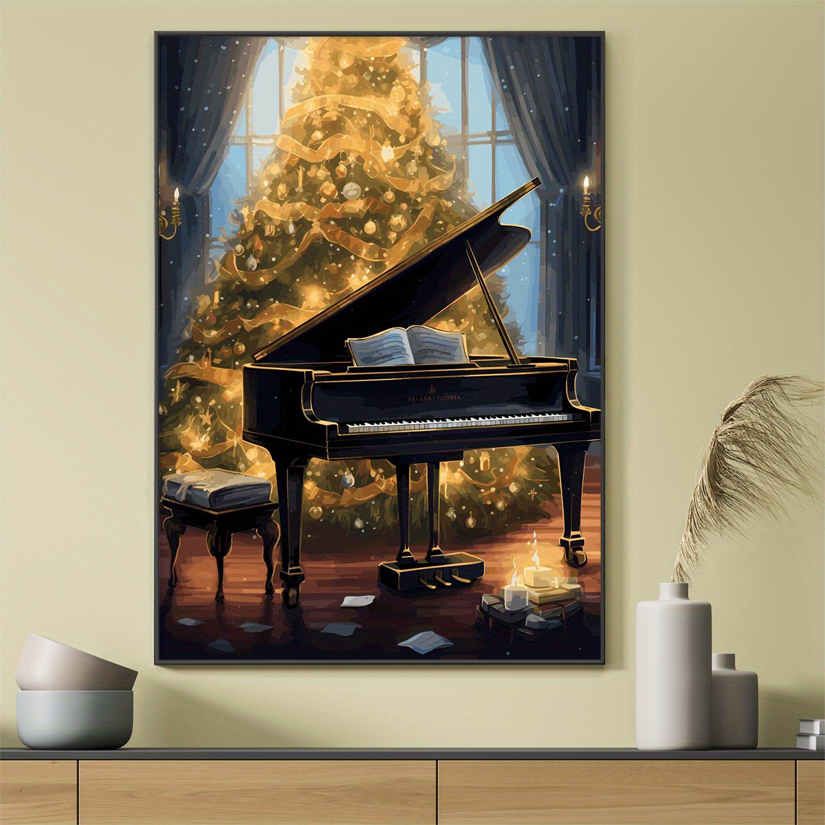 Dinding Kanvas Poster Pokok Krismas PianoDinding Kanvas Poster Pokok Krismas Piano  