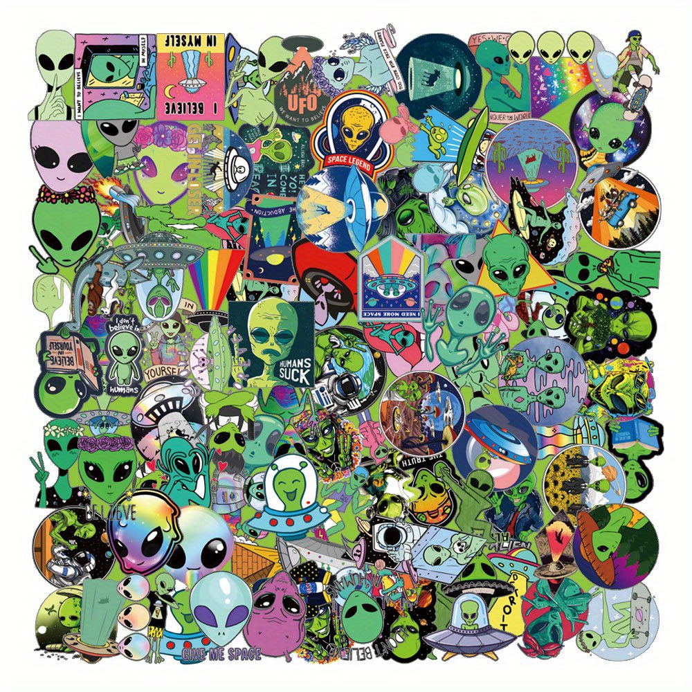

102pcs Alien Ufo Stickers Pack, Cute Cartoon Aesthetics Vinyl Waterproof Stickers For Water Bottle, Skateboard, Laptop, Phone, Journal, Scrapbook Stickers Gifts For Adults For Party Supply Reward