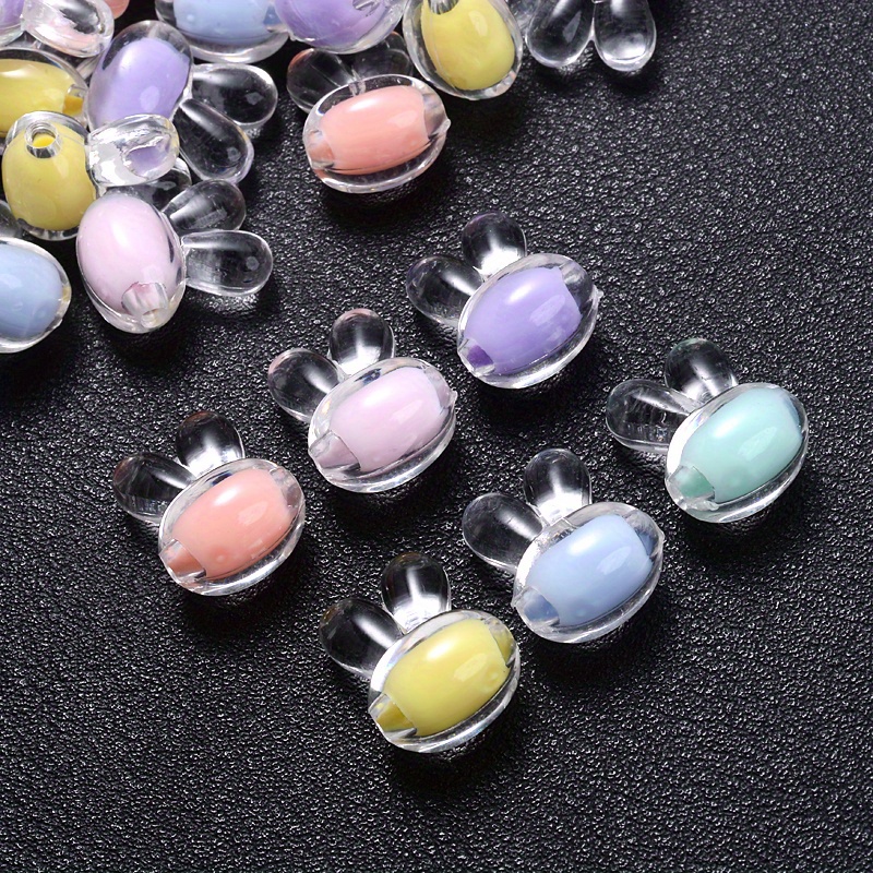 5pcs 17.5*21mm Cute Acrylic Transparent UV Plated Colorful Hanging Hole Rabbit Head Beads Acrylic Animal Charms DIY Handmade Bracelet Pendant