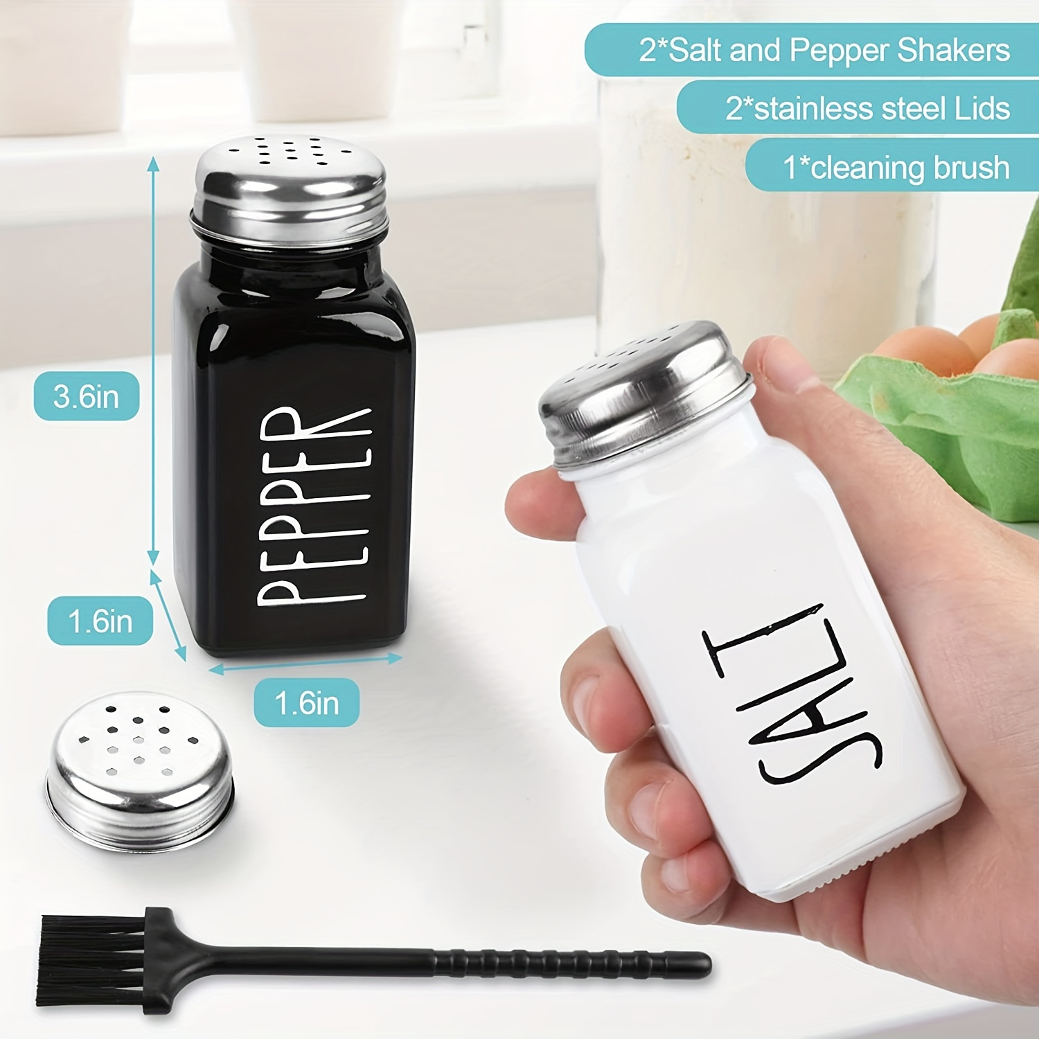 2 Packs Salt & Pepper Shakers Set, Refillable Salt Pepper with Stainless  Steel Lid Container Spice Shakers Bottle for Home Kitchen, Restaurant,  Picnic 3.4oz