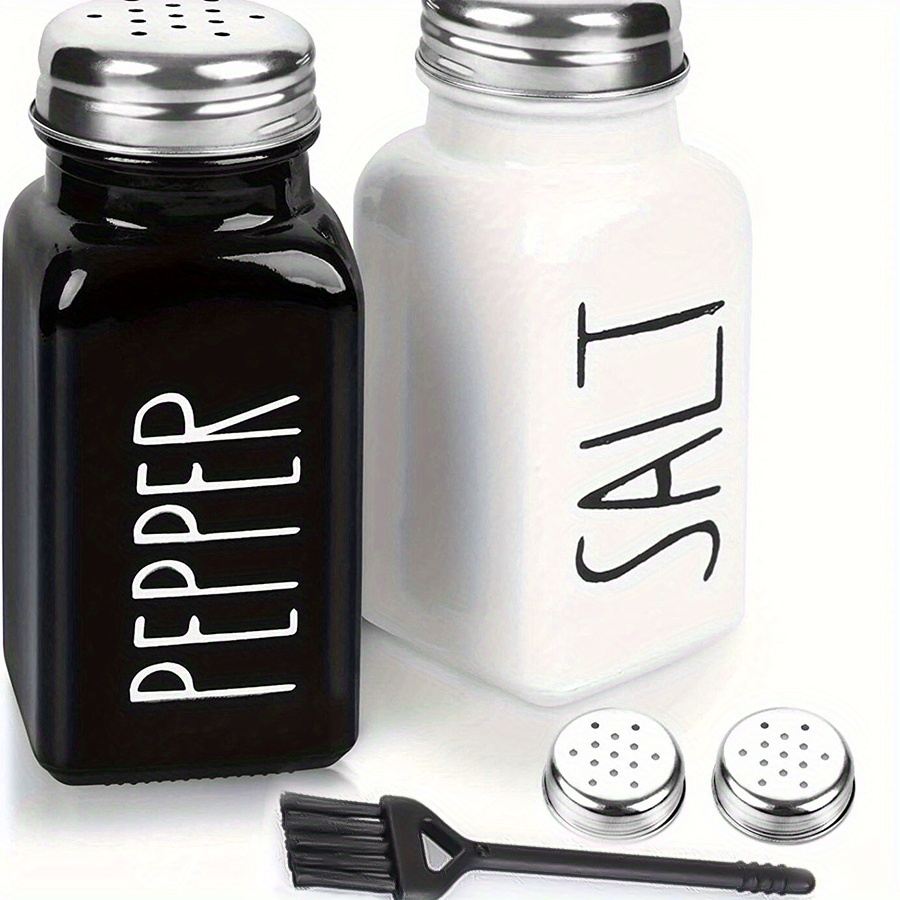 Salt and Pepper Shakers - Spice Dispenser with Adjustable Pour Holes - Stainless Steel & Glass - by Smart House Inc (2, Black)