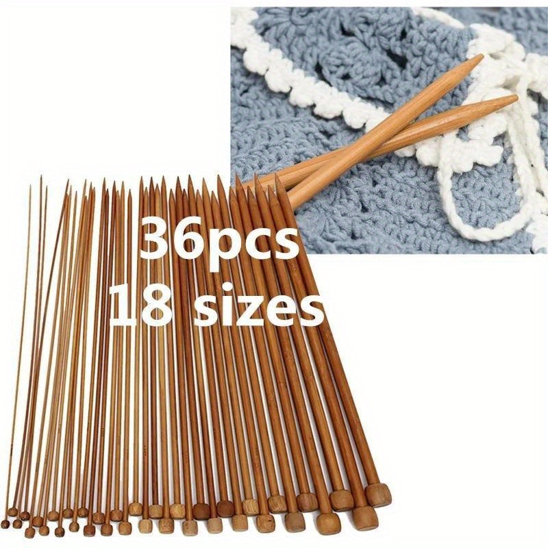 

36pcs Bamboo Crochet Hooks Set, Single Pointed Knitting Needles, 18 Sizes, Hand Craft Tools For Diy Crafts And Knitting