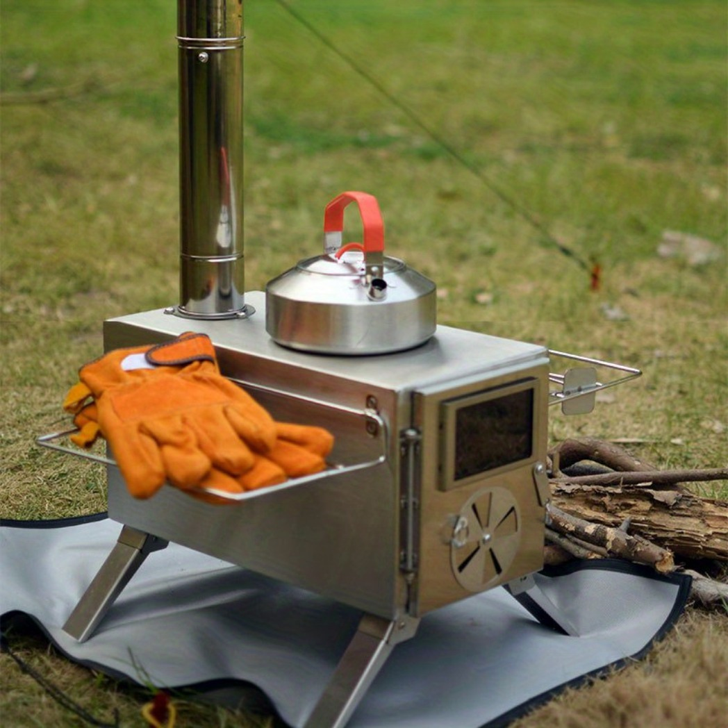 Estufa de leña pequeña portátil, estufa de campamento de leña con ventana  visible, estufa de campamento para tienda de campaña al aire libre, de  acero