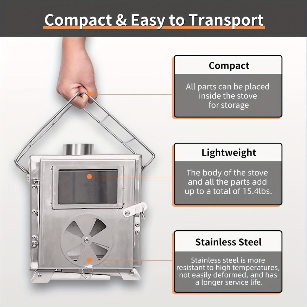 1pc Estufa De Camping De Acero Inoxidable, Estufa Portátil De Leña Con  Tubos De Chimenea Para Cocinar Al Aire Libre