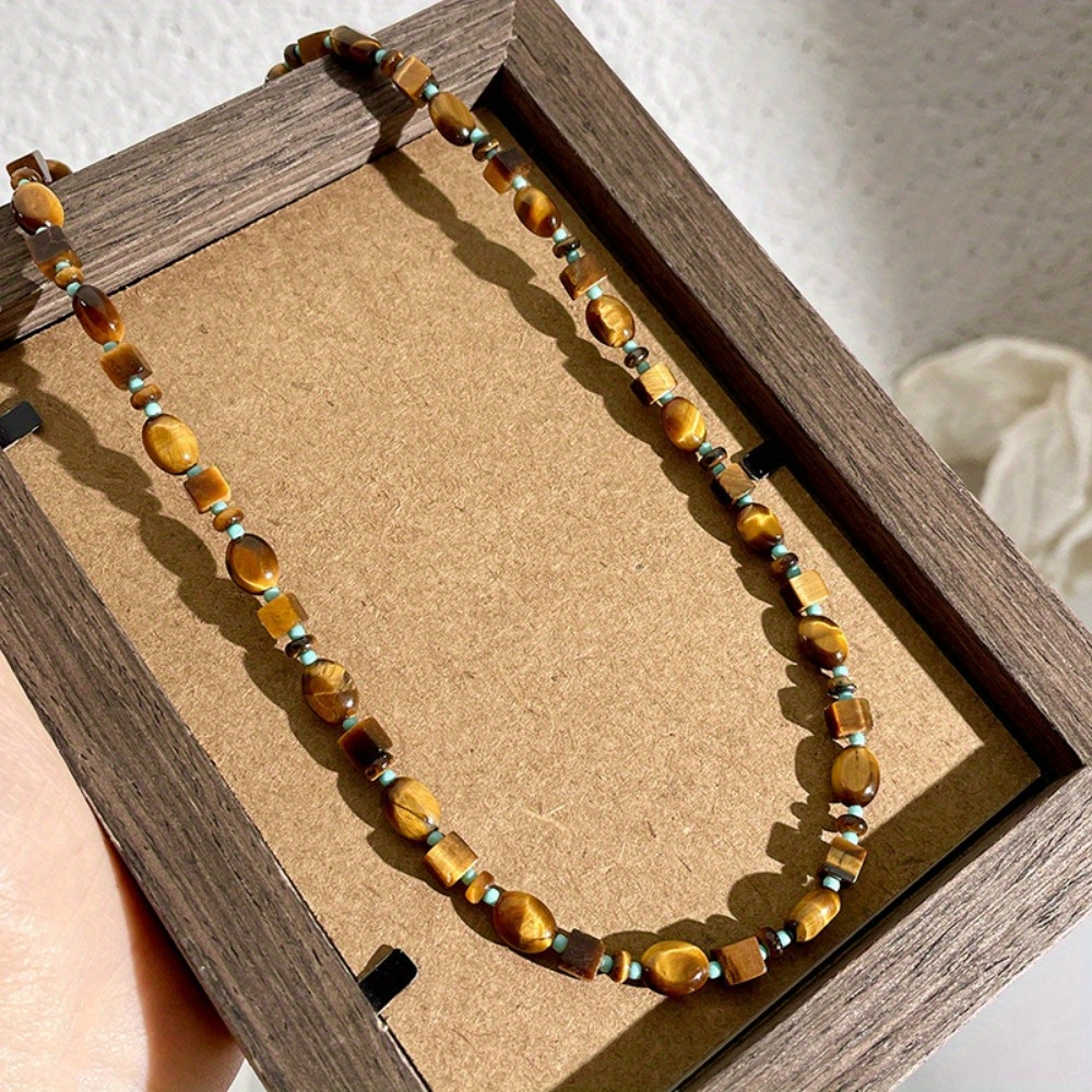 vintage eye beaded necklace natural stone Temu Morocco - Main Image