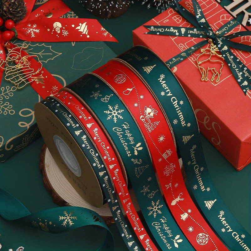 5 Rolls Christmas Ribbons for Crafts, 25 Yards Gift Package Wrapping  Metallic Glitter Fabric Holiday Festival Satin Ribbon for Christmas Tree
