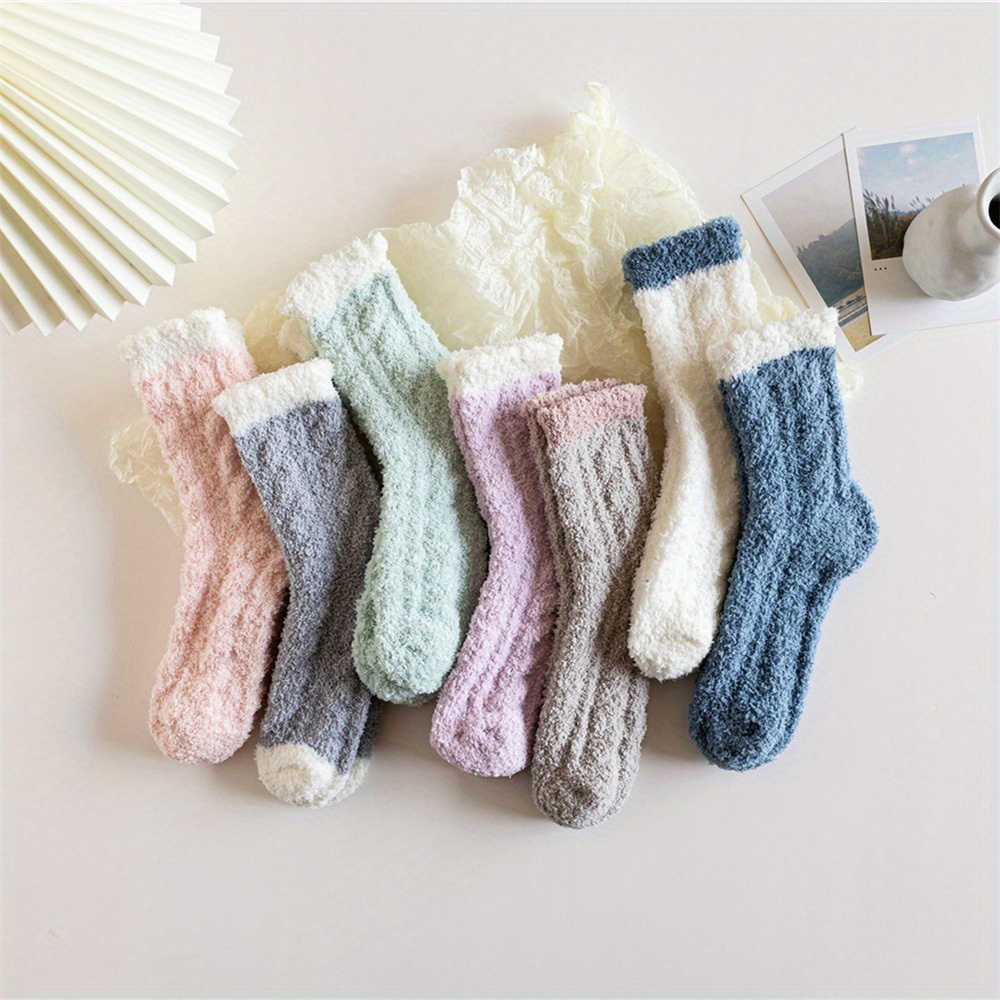 7 Pairs Colorblock Fuzzy Socks, Comfy & Warm Thickened Floor Socks, Women's  Stockings & Hosiery