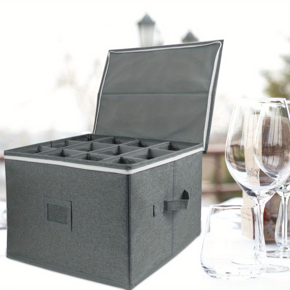 Wine Glasses Storage Container With Dividers Box For - Temu