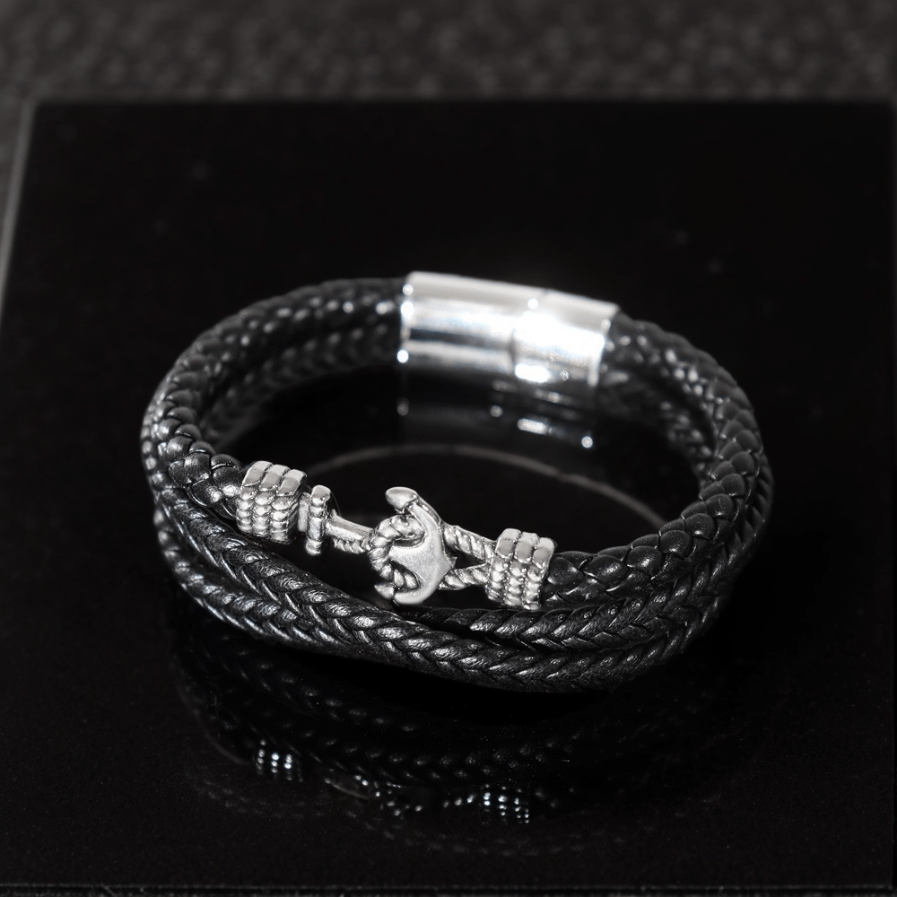 1pc Fashion Men's Bracelet, Multi-layer PU Leather Woven Boat Hook Rope  Shape Charm Jewelry