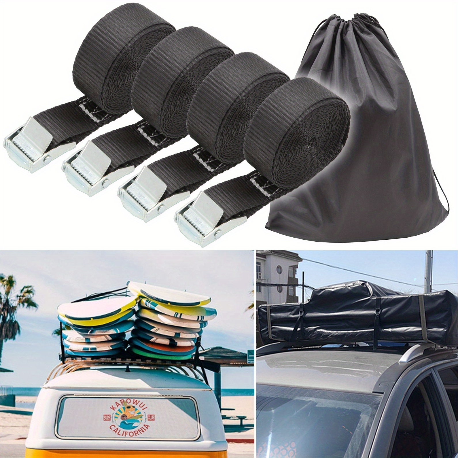 2 Pack Binding Buckle Roof Rack Convenient Bundle Rope Durable Car Goods  Fixed Luggage Carrier Heavy Duty Belt Travel