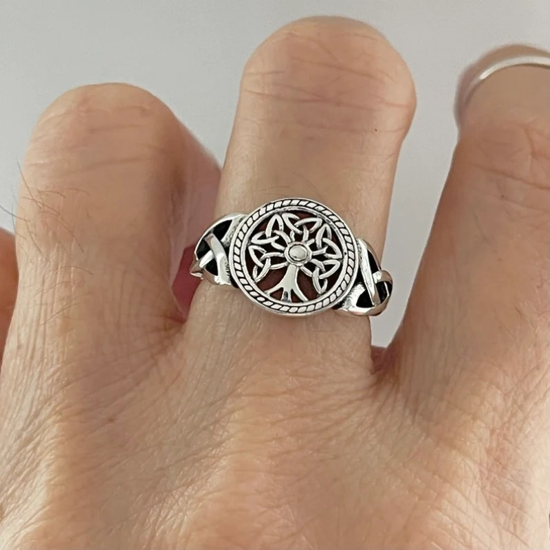 

Vintage Promise Ring Silver Plated Celtic Knot + Tree Of Life Design Engagement/ Wedding Ring Suitable For Men And Women