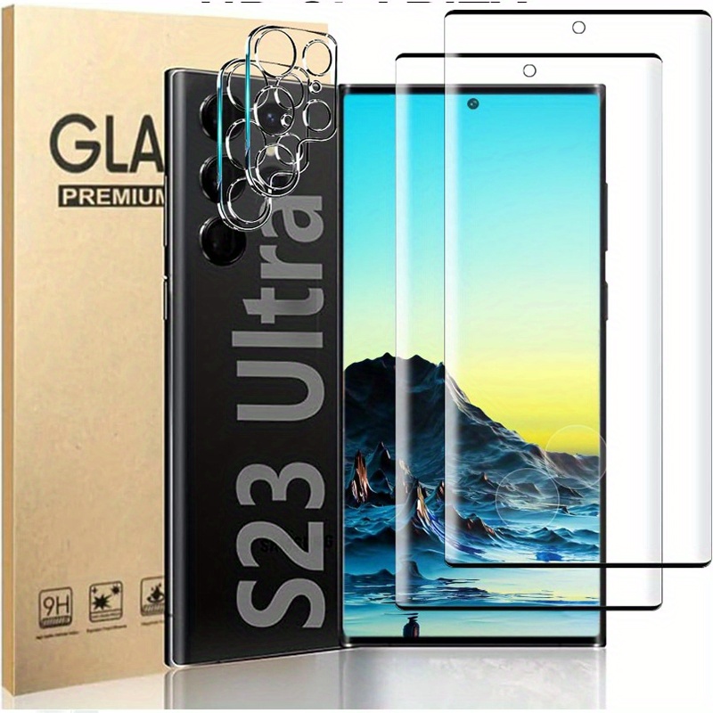 

[2+2 Packs] For Galaxy S23 Ultra 5g Screen Protector+camera Lens Film, 9h Tempered Glass, Ultrasonic Fingerprint Compatible, Hd Clear, 3d Curved For Galaxy S23 Ultra 5g Glass Screen Protector