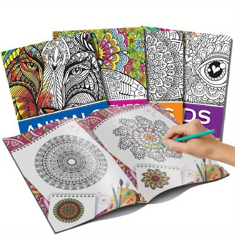 8pcs Cartoon Graphic Coloring Paper With Pen, Creative Portable