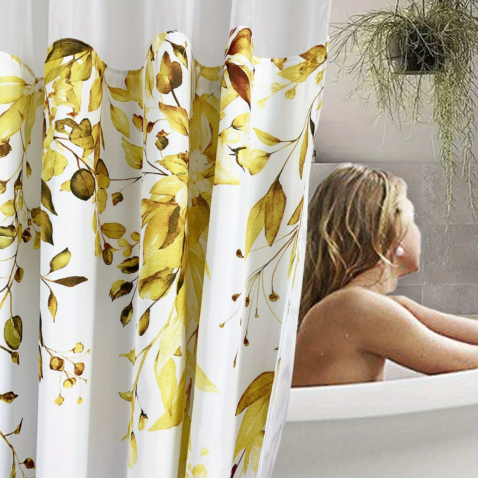 No Hook Leaf Print Shower Curtain Shower Curtain Snap in - Temu Canada