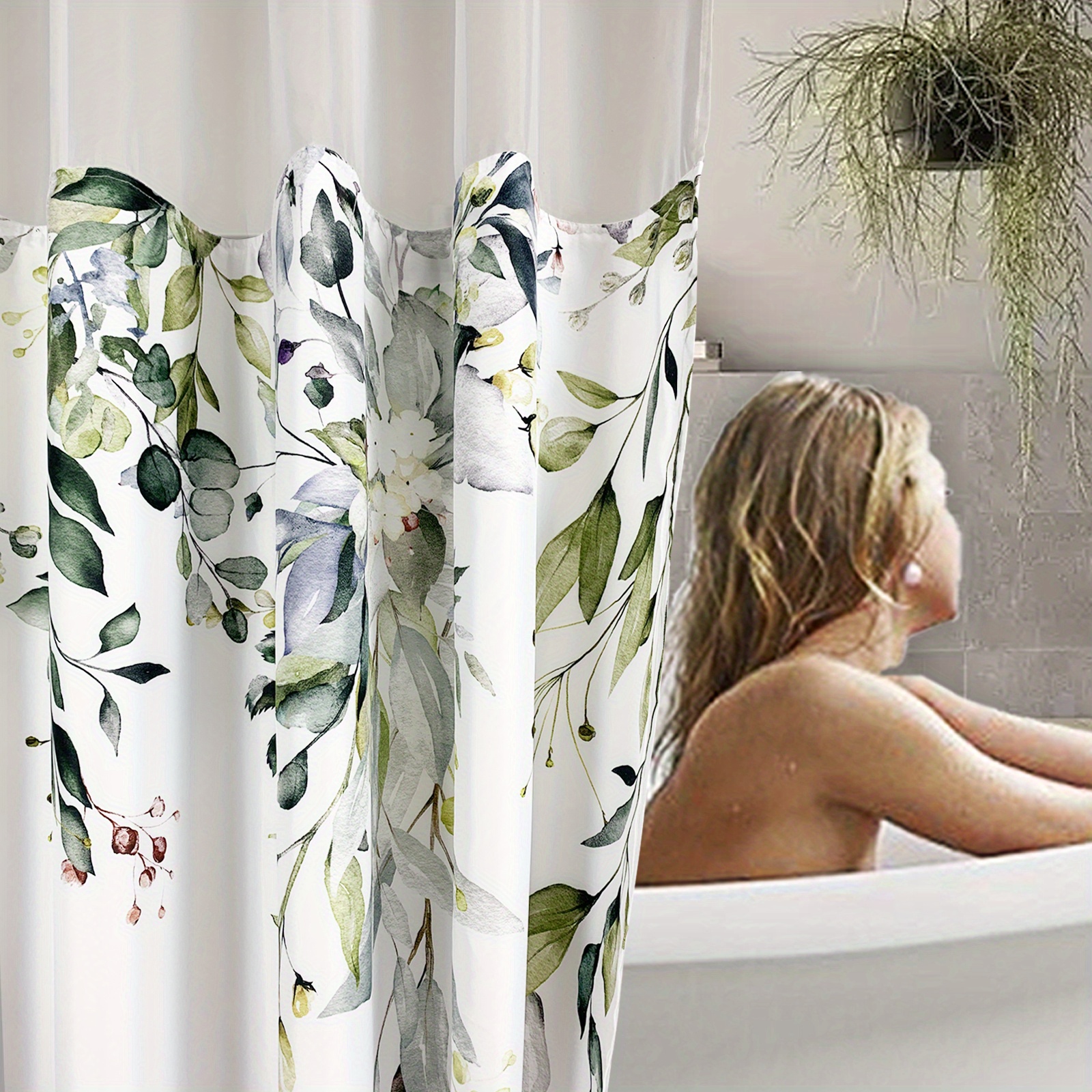 Eucalyptus Leaves Shower Curtain Snap In Liner Modern - Temu