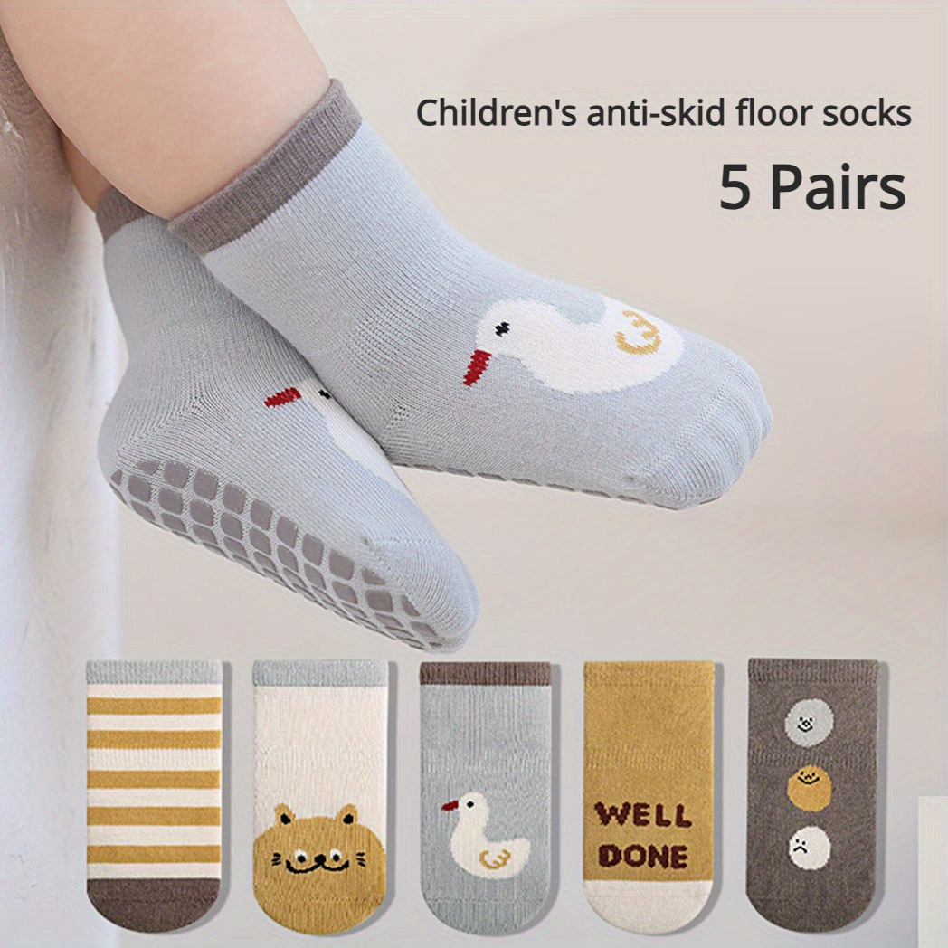 5 Pairs Boy Children's Spring And Autumn Floor Socks, Baby Spot Glue  Non-slip Children's Cartoon Cute Floor Socks, Baby Toddler Socks