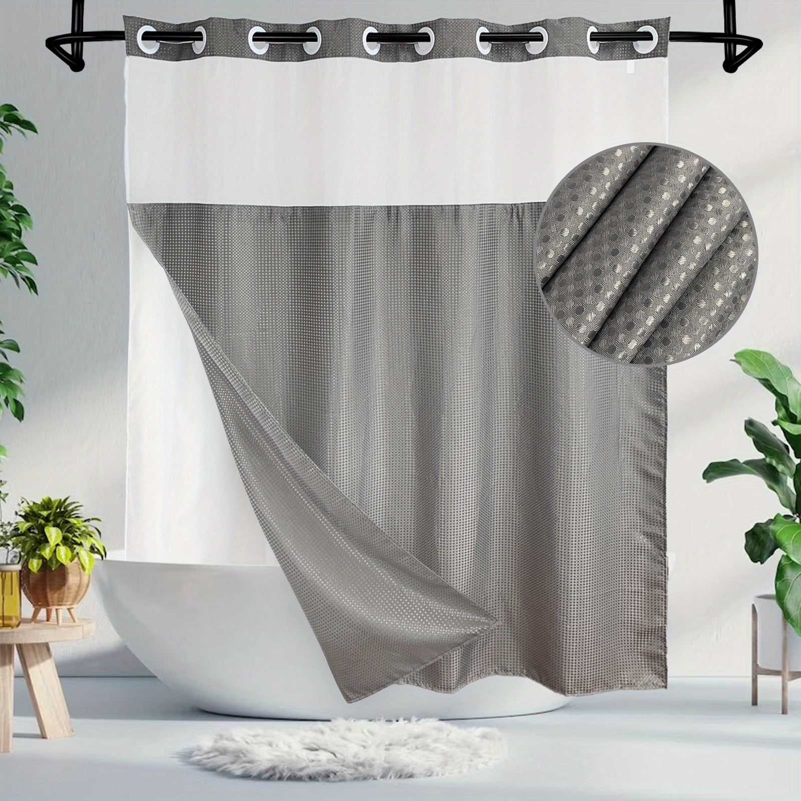 Waffle Weave Shower Curtain Snap In Liner No Hooks Required - Temu