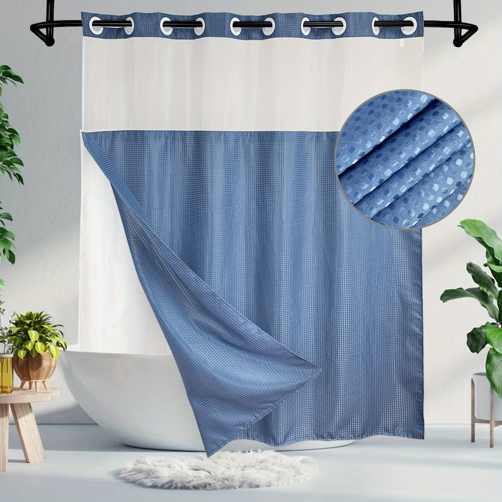 Waffle Weave Shower Curtain Snap In Liner No Hooks Required - Temu
