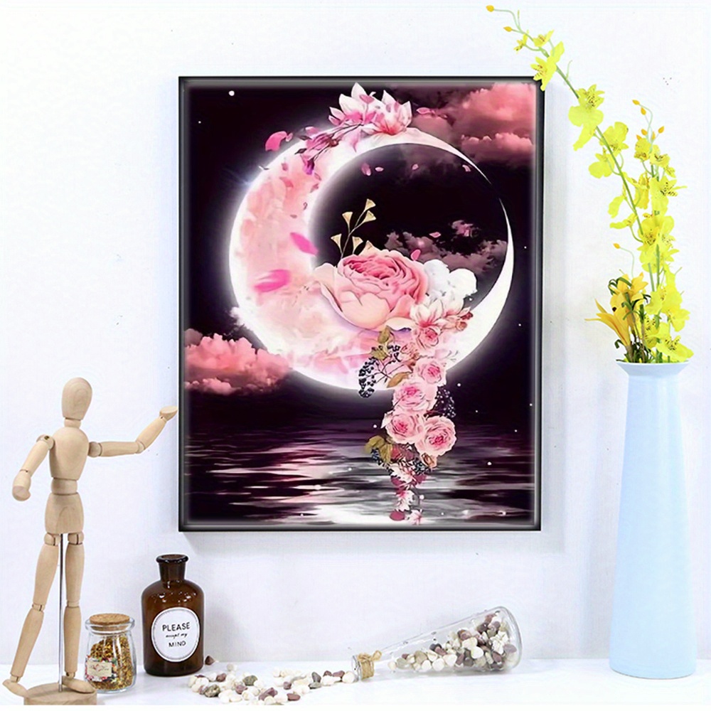 Full Square Diamond Canvas Fantasy Rose Moon Wall Decor 5d - Temu