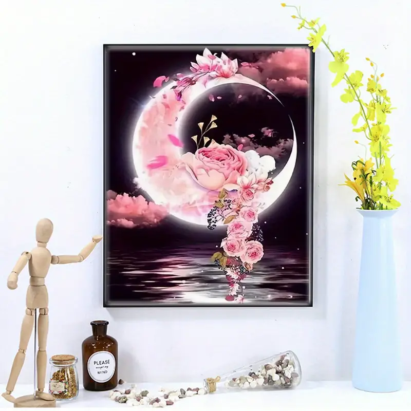 Full Square Diamond Canvas Fantasy Rose Moon Wall Decor 5d - Temu