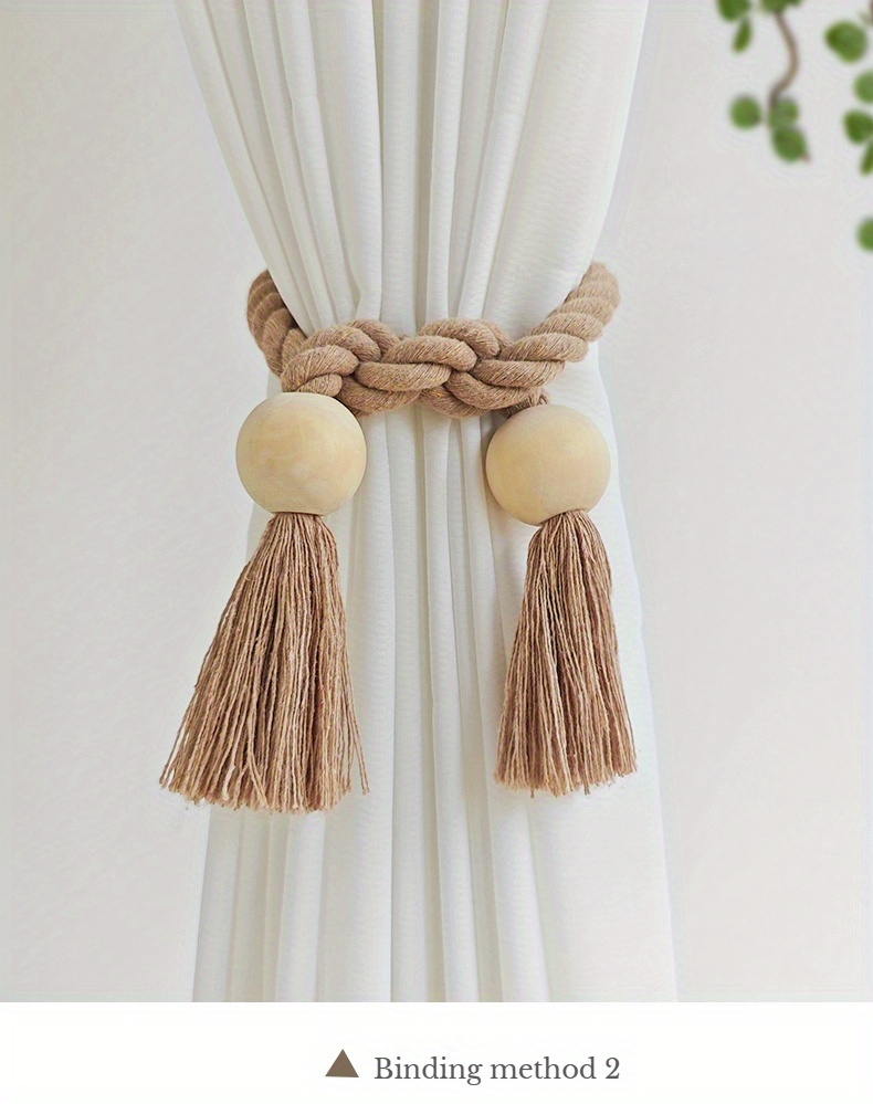 2pcs magnetic window curtain tiebacks simple wooden tassel curtain   curtain holdback suitable for bedroom living room kitchen home decoration details 6