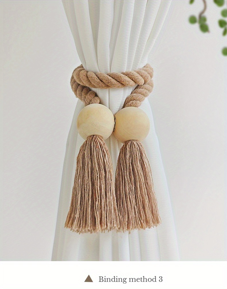 2pcs magnetic window curtain tiebacks simple wooden tassel curtain   curtain holdback suitable for bedroom living room kitchen home decoration details 7