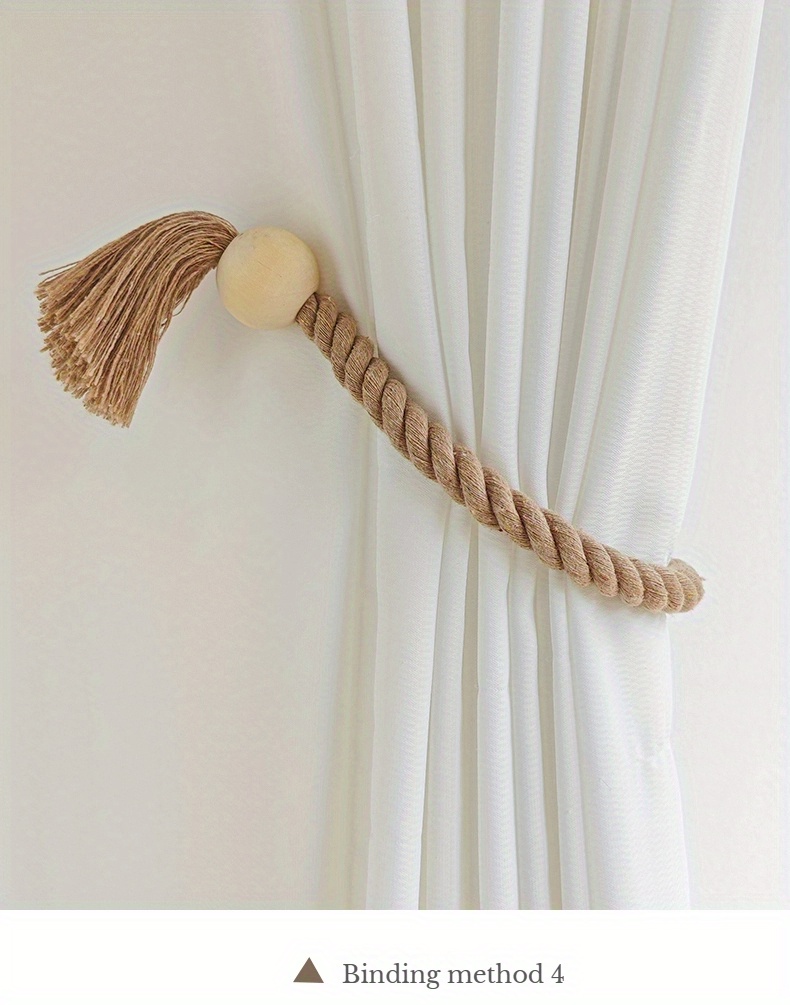 2pcs magnetic window curtain tiebacks simple wooden tassel curtain   curtain holdback suitable for bedroom living room kitchen home decoration details 8