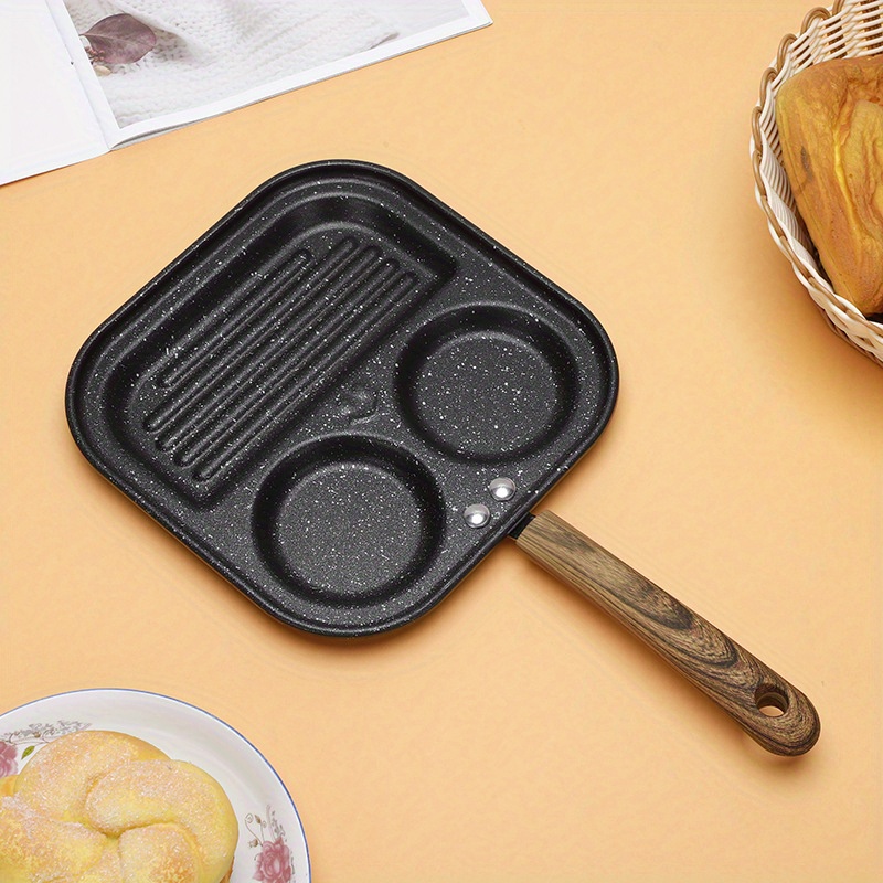 1pc, Nonstick Frying Pan (7.28''), 3-Section Square Skillet, Egg Fry Pan,  Pancake Pan, Kitchen Utensils, Kitchen Gadgets, Kitchen Accessories