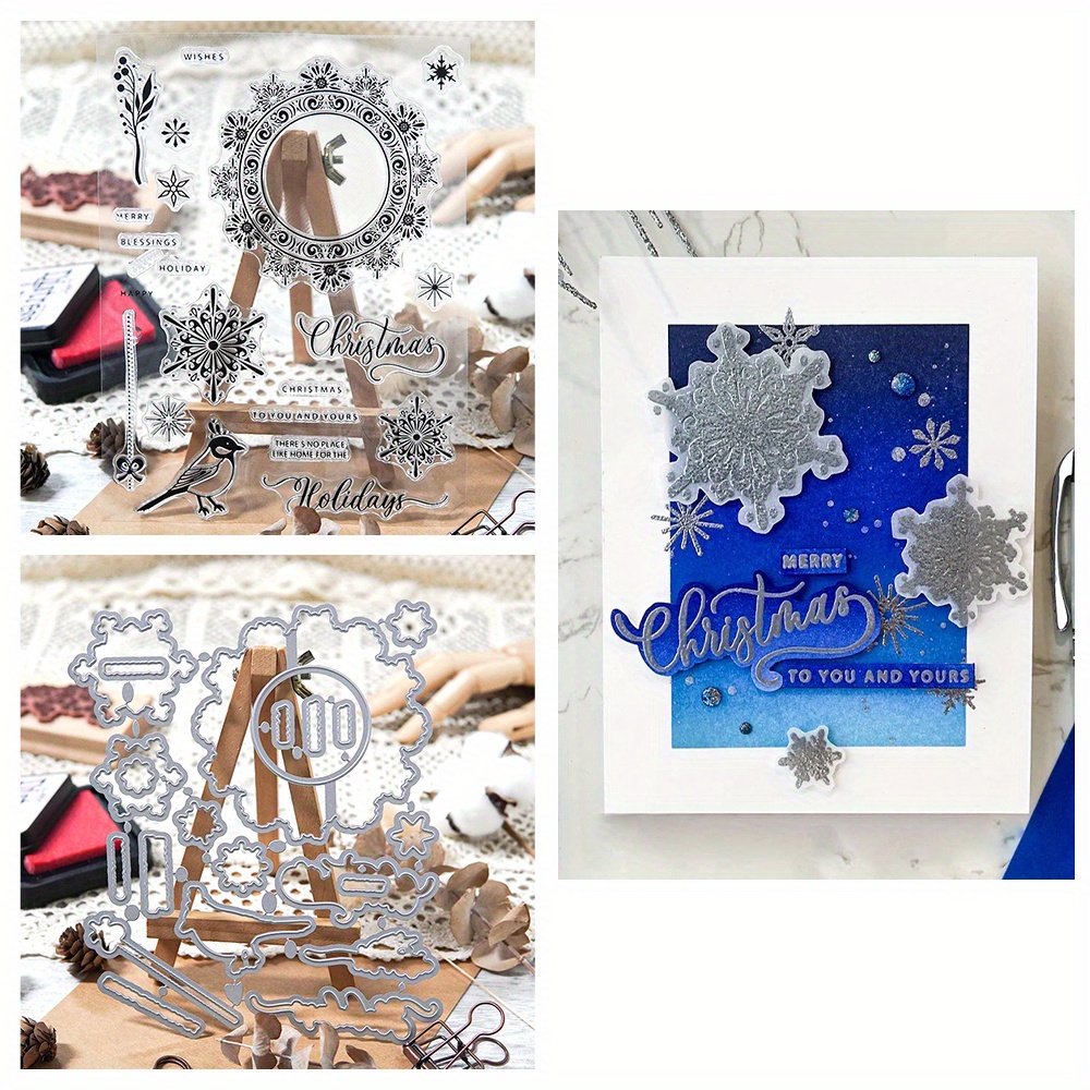 Merry Christmas Series Clear Stamps Die Sets Card Making - Temu