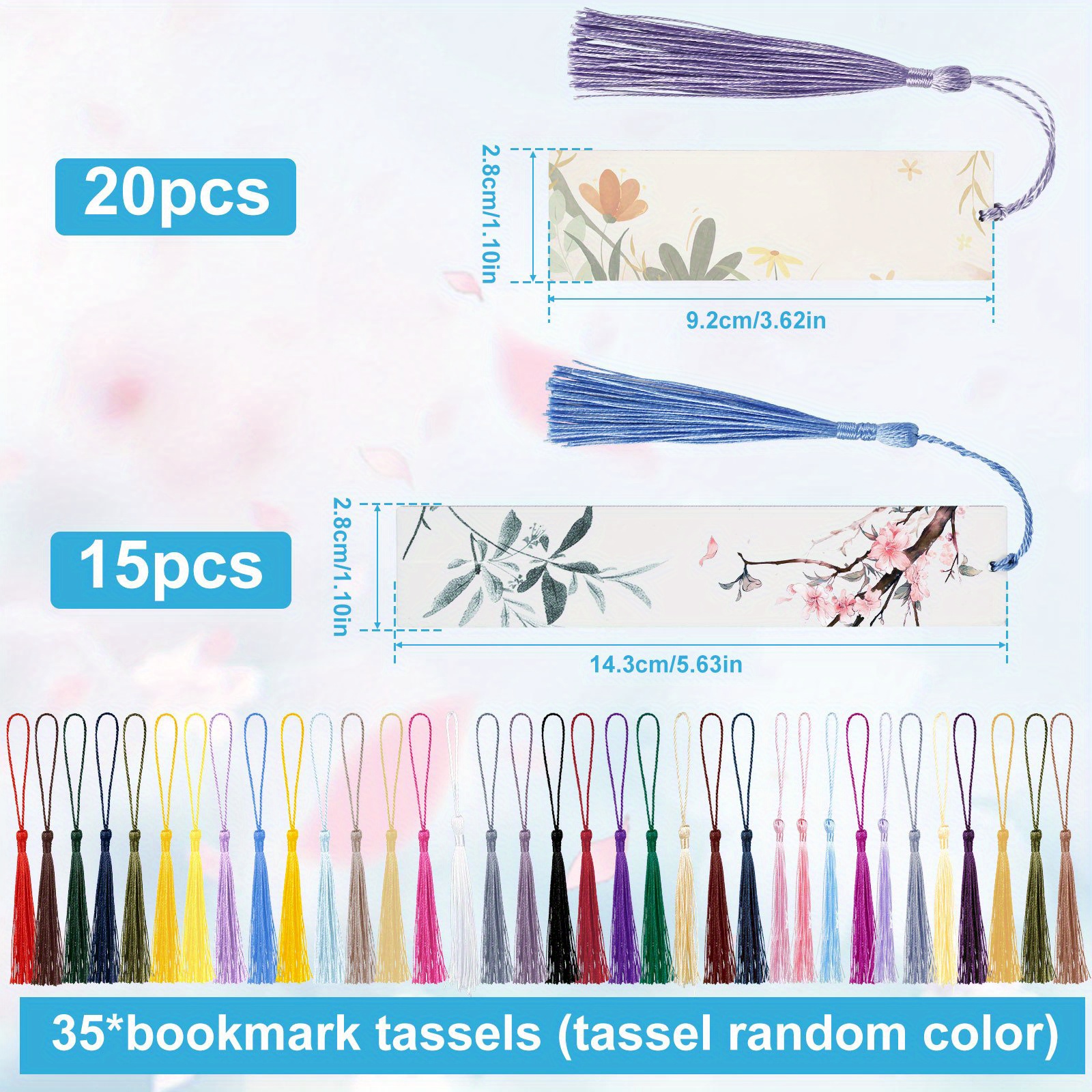 35Pcs Sublimation Bookmark Blank Heat Transfer MDF Bookmarks DIY Bookmarks  with Hole and Colorful Tassels for Crafts 