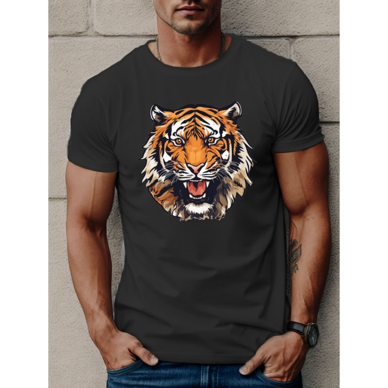 

Angry Tiger Print T Shirt, Tees For Men, Casual Short Sleeve T-shirt For Summer