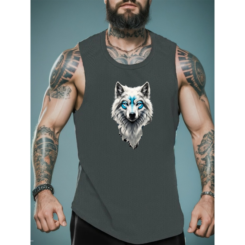 

Wolf Print Sleeveless Tank Top, Men's Active Undershirts For Workout At The Gym
