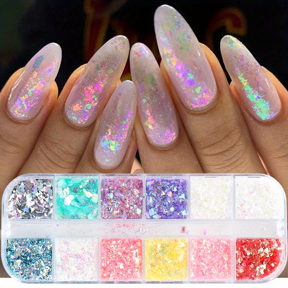  Gold Glitter Nail Art Decoration, Holographic 3D Sparkly Nail  Art Sequins, Mixed Glitter Nail Flakes Powder Foils Strips Designs for  Women Girls Manicure Charms Acrylic Supplies, DIY Resin Accessories : Beauty