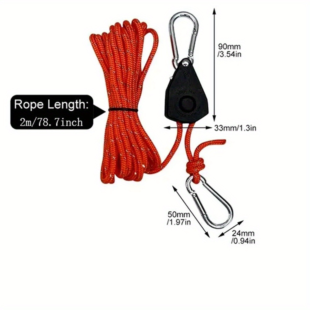4 Pcs Ratchet Ropes with Hooks for Lamp or Plants, Adjustable Hook
